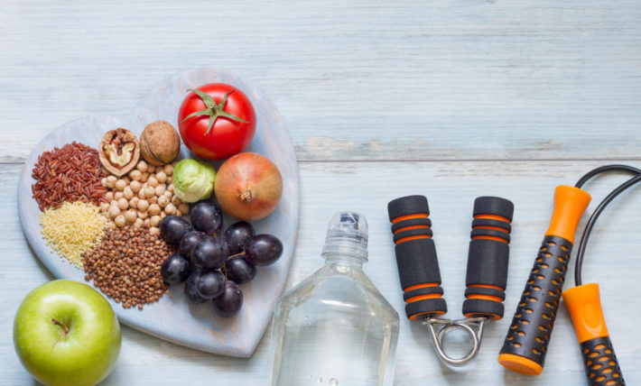 Healthy lifestyle concept with diet and fitness
